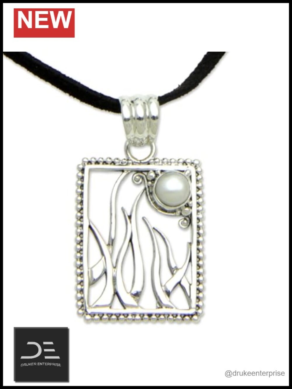Handmade Cultured Pearl Pendant Necklace Sterling Silver White Cord 18.5 inch